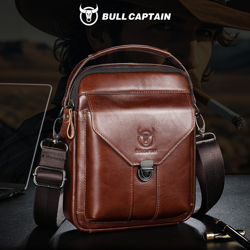 Leather Work Bag Men - BULLCAPTAIN męska skórzana torba Retro torby