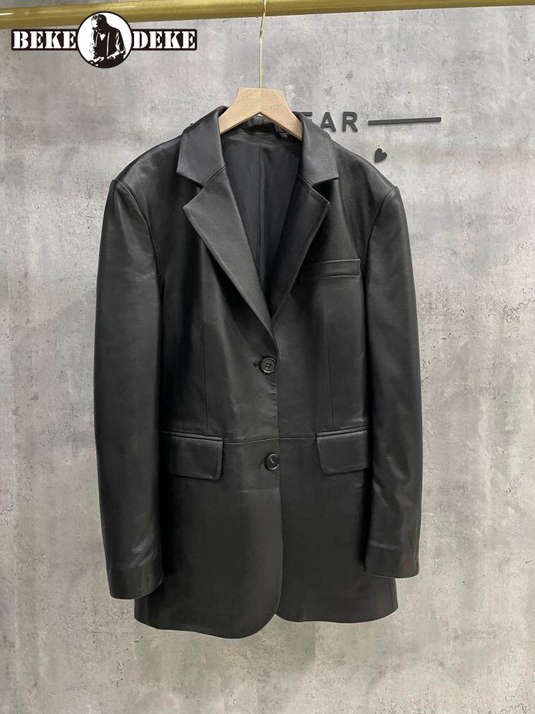 Leather Work Jacket Women'S - Damska marynarka ze skóry owczej, luźny