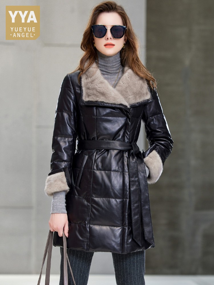 Leather Work Jacket Women'S - Elegancka damska kurtka puchowa ze skóry