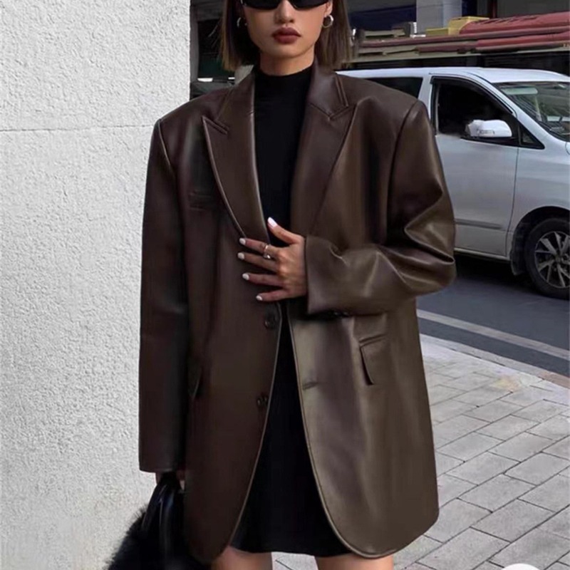 Leather Work Jacket Women'S - Damska kurtka biznesowa ze skóry PU