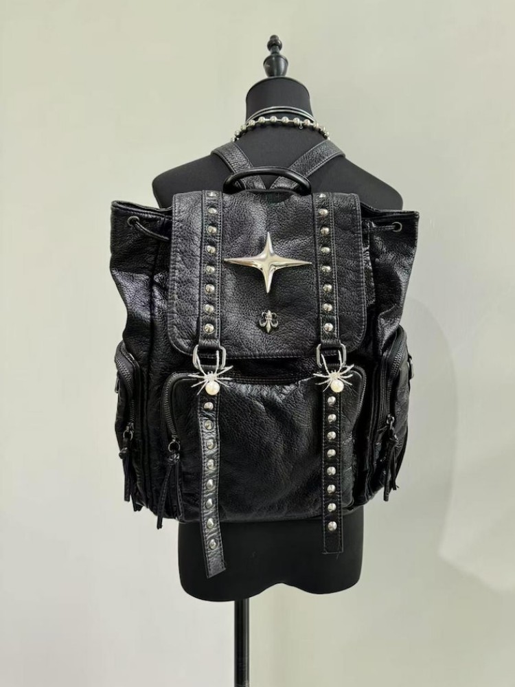 Leatherwork Rivets - Gotycka Punkowa Torba na Ramię ze