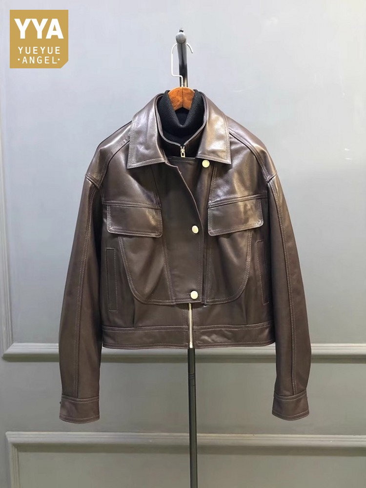 Leather Work Jacket Women'S - Damska kurtka robocza z podwójnym kołnierzem,