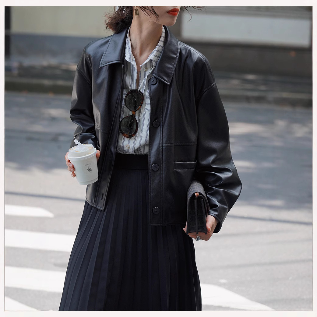 Leather Work Jacket Women'S - Damskie krótkie płaszcze, kurtki ze sztucznej