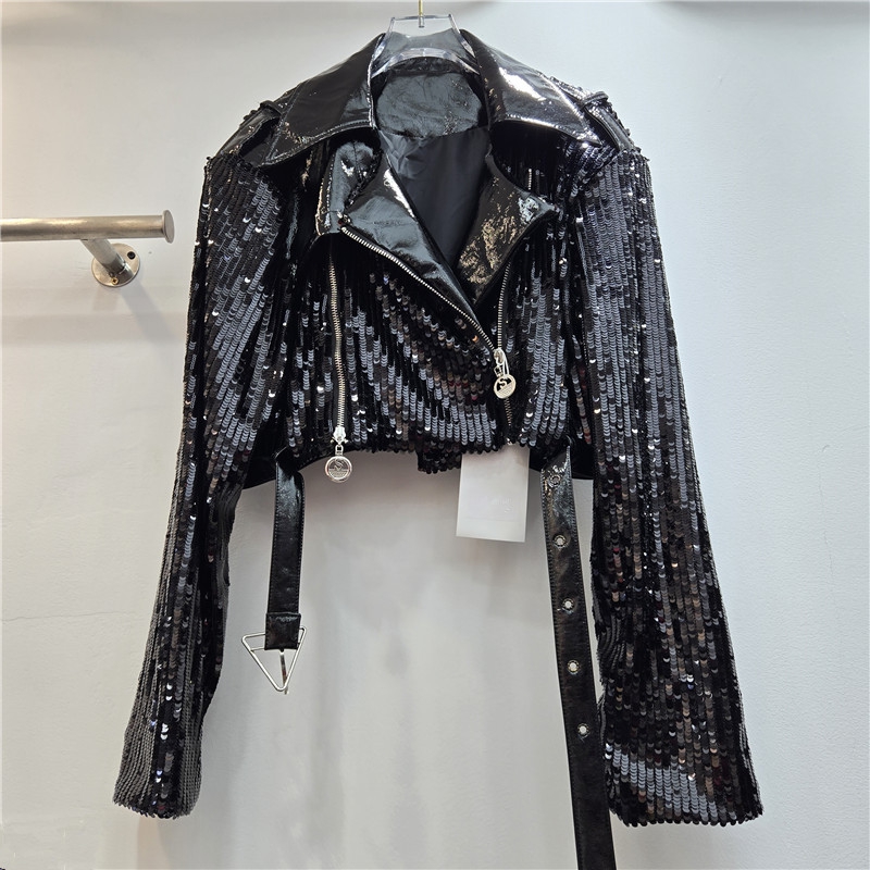 Krótka kurtka damska z cekinam – Leather Work Jacket Women'S recenzja i cena